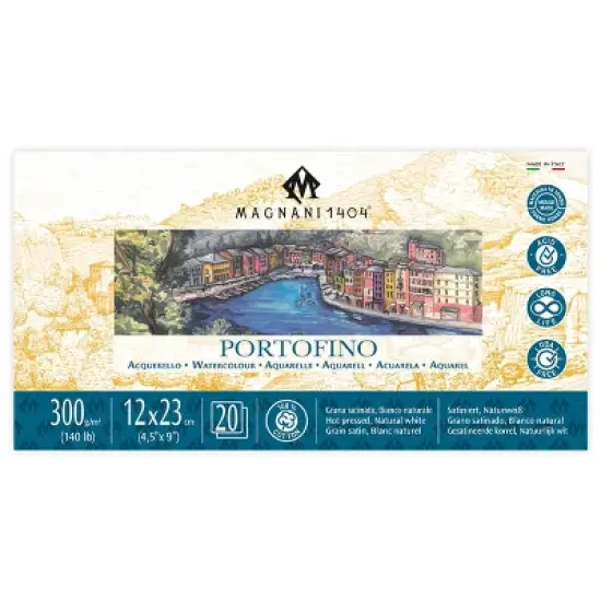 Magnani 1404 Portofino Hot Press 100% Cotton Watercolor Paper Pad, 20 Sheets, 140 lb, Acid-Free, UV Resistant, Deckled Edges, Vegan Sized Water Color image {8}