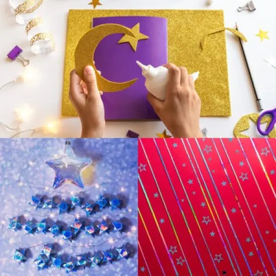 Unique Bargains Metallic Iridescent Mirror Paper Foil Board Reflective Holographic Cardstock 60 Pcs image {5}
