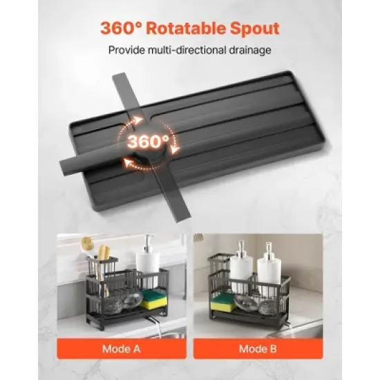 VEVOR Kitchen Sink Caddy Organizer, 2 Tier Sponge Holder for Kitchen Sink with High Brush Holder & Divider, Black image {3}