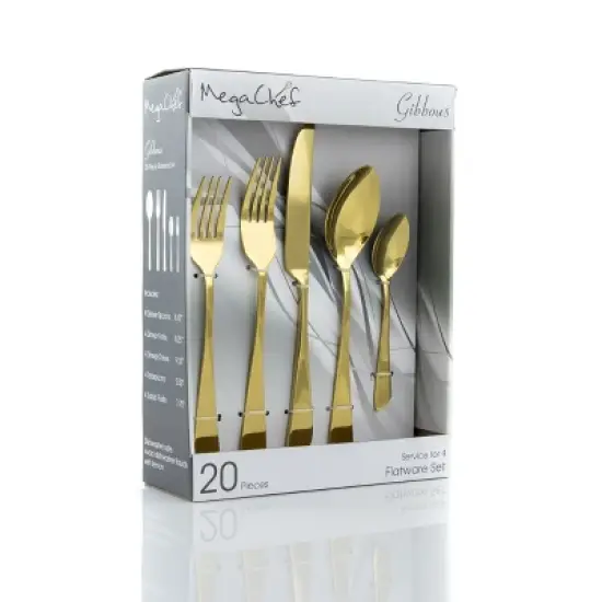 MegaChef Gibbous 20 Piece Flatware Utensil Set, Stainless Steel Silverware Metal Service for 4 in Gold image {2}