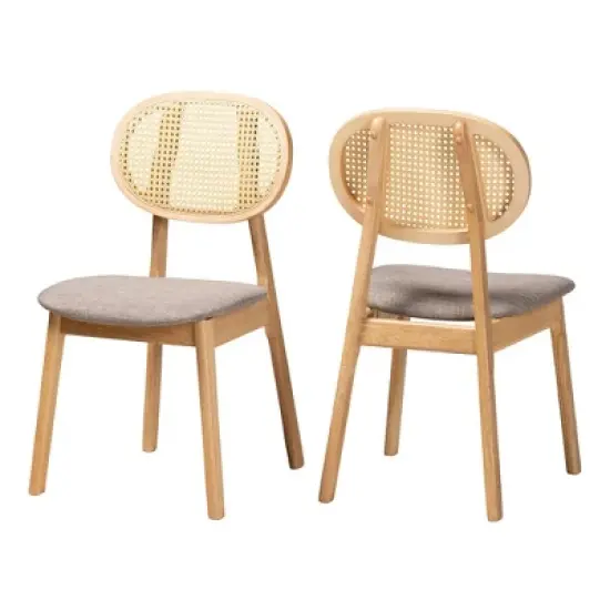 Baxton Studio 2pc Darrion Fabric and Wood Dining Chairs Gray/Natural Oak/Light Brown: Upholstered, Rubberwood Frame image {1}