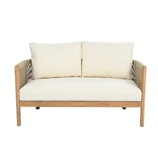 Christopher Knight Home Gilda Patio Rope Weaving Acacia Wood Loveseat and Coffee Table Seating Set image {3}