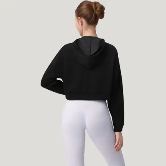 Anna-Kaci Active Women's Zip Front Cropped Hoodie with Long Sleeves and Drawstring Hood image {7}