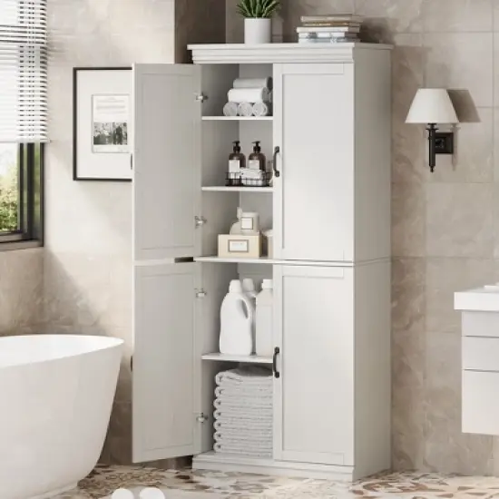 Tall Kitchen Pantry Cabinet, Storage Cabinet with 4 Doors & Adjustable Shelves, 70" Freestanding Cupboard, Tall Bathroom Linen Cabinet image {13}