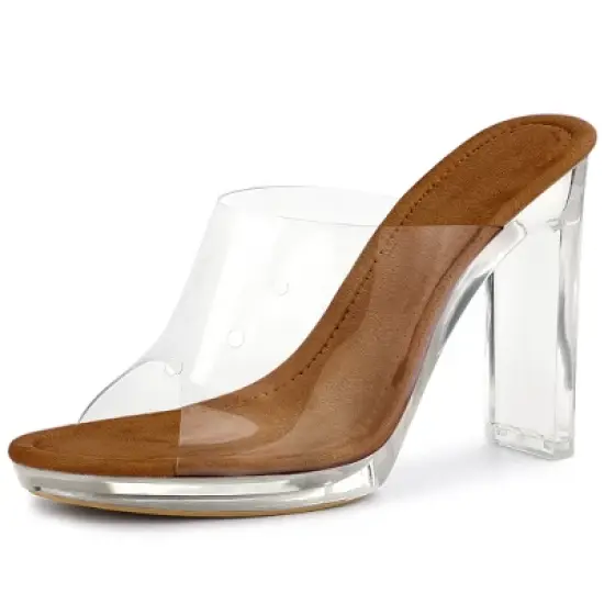 Allegra K Women's Clear Platform Block Heeled Slides Sandals image {12}