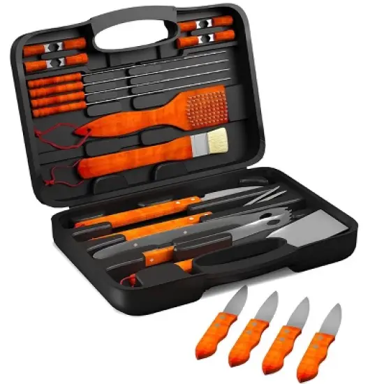 Hastings Home 22-Piece Stainless Steel Barbecue Grill Set and Accessories With Wooden Handles image {7}