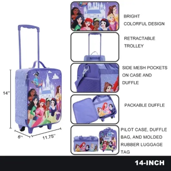 Disney Princess Castle & Princesses 3-Piece Youth Duffle Bag Travel Set With Pilot Case & Luggage Tag image {3}