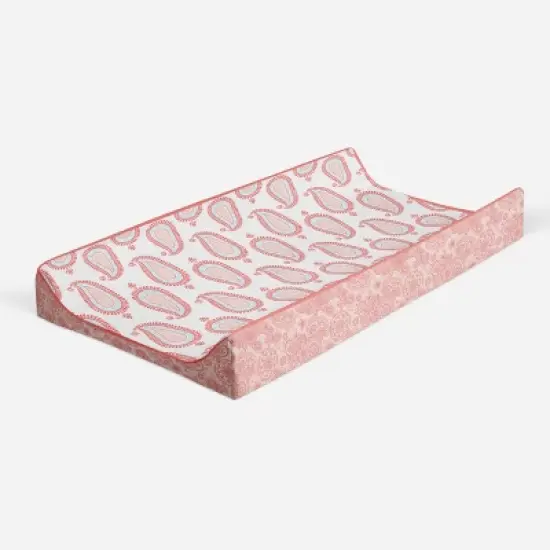 Bacati - Sophia Paisley Aqua/Coral Paisley Changing Pad Cover image {6}