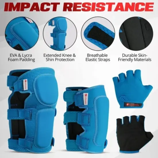 Lascoota Kids Knee Pads and Elbow Pads Set | Gloves, Elbow and Knee Pads | Skateboard Protective Gear - Small, Blue, Ages 3-14 image {3}
