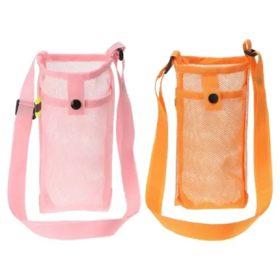Unique Bargains Mesh Portable Adjustable Strap Water Bottle Bag for Sports 2 Pcs image {9}