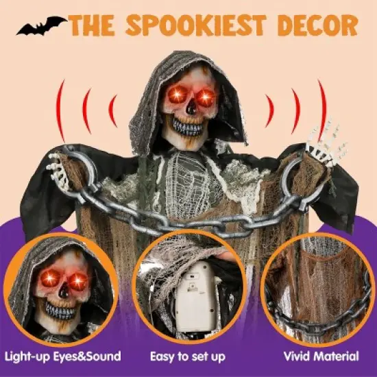 Joyfy 67" Halloween Outdoor Decorations, Life Size Animatronics Grim Reaper with Chain, Scary Haunted House Props for Garden Yard Lawn Decorations image {1}