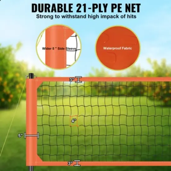 VEVOR Outdoor Portable Volleyball Net System, Adjustable Height Aluminum Poles, Professional Volleyball Set with PVC Volleyball, Pump, Carrying Bag image {3}