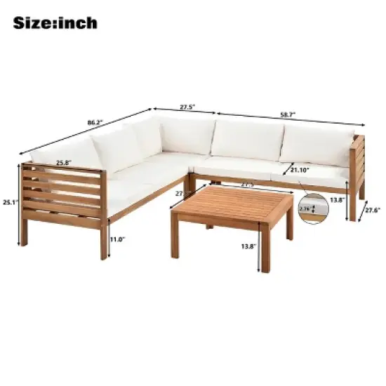 Outdoor L-Shaped Sectional Sofa, Acacia Wood Patio Couch Set with Cushions and Coffee Table, Corner Garden Sofa &ndash; Cuddlewood image {3}