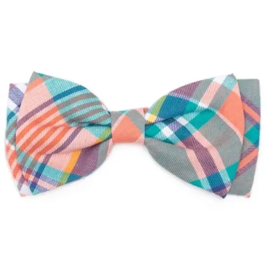 The Worthy Dog Peach Plaid Bow Tie Adjustable Collar Attachment Accessory image {3}