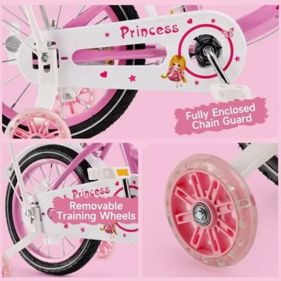 Topteng Girl Children's Bicycle Outdoor Ride-On Bike with Kickstand, Adjustable Seat, and Basket, Pink/Purple image {7}