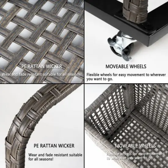 Poolside Float Storage with Wheels, Rolling PE Rattan Pool Caddy, Outdoor Wicker Pool Float Holder Storage Box for Cushions, Floaties, Noodles, Toys image {1}