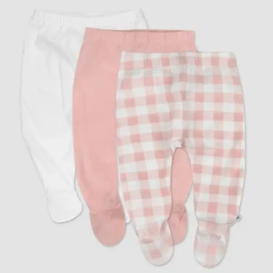 Honest Baby 3pks Buffalo Check Footed Harem Pants - Peach Orange image {3}