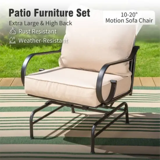 Captiva Designs 4pc Extra Large Metal Outdoor Patio Fire Pit Set with Rocking Pattern-back Chairs image {2}