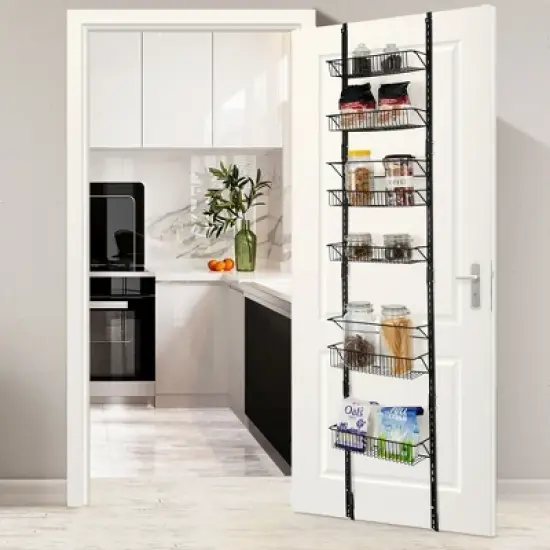 Costway Over The Door Pantry Organizer Wall Mounted Spice Rack w/ 6 Adjustable Shelves image {2}