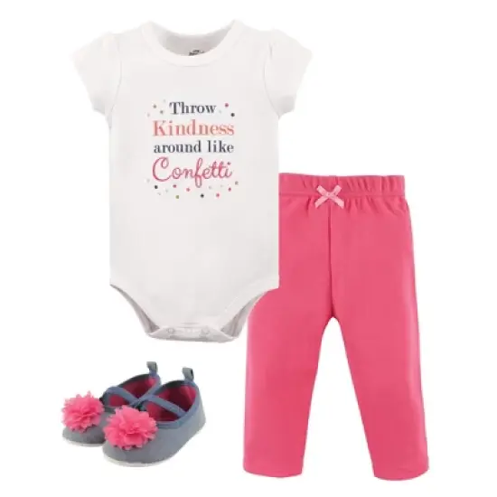 Little Treasure Baby Girl Cotton Bodysuit, Pant and Shoe 3pc Set, Kindness image {1}