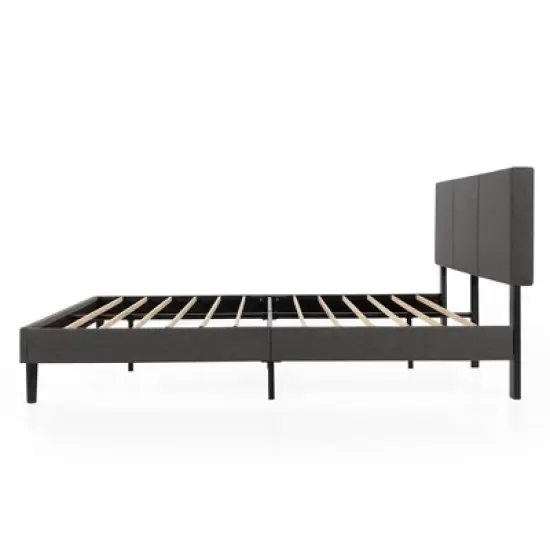 Cambril Upholstered Platform Bed Frame with Sustainable Bamboo Slats Gray - Zinus image {5}
