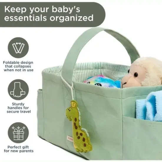 Folkulture Baby Diaper Caddy, Cotton Diaper Bag for Kids, Stylish Comfort Spacious Travel Essential Cart, Car Organizer for Diapers (Sage Green - 15") image {5}