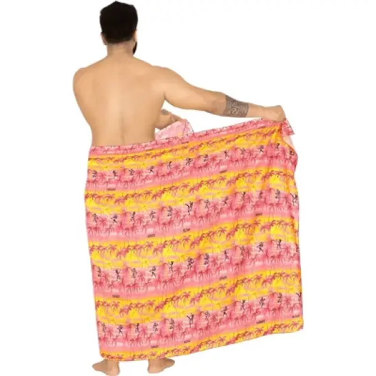 LA LEELA Men's Sarong Bath Swimsuits Pareo Wrap One Size Cherry Palm Tree image {4}