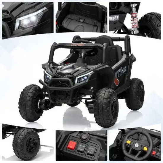 12V Kids UTV Ride-On Truck w/ Remote, 4WD/2WD Switch, Spring Suspension, EVA Tires, Bluetooth & LED Lights for Ages 3-8 image {2}