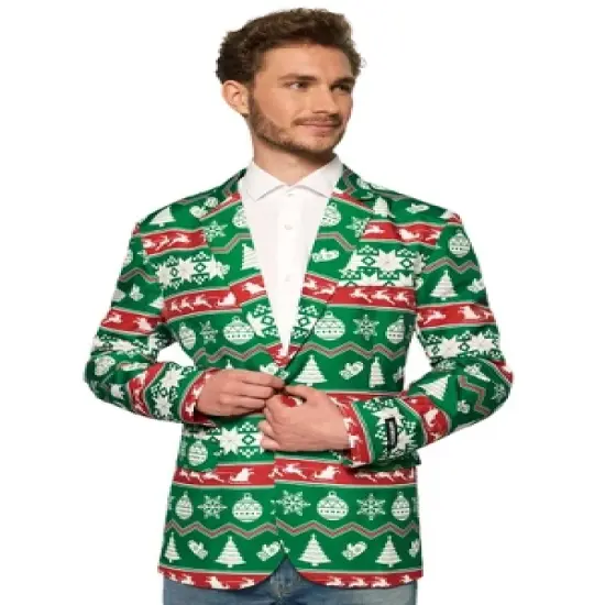 Suitmeister Men's Christmas Blazer - Christmas Green Nordic Jacket - Green image {4}