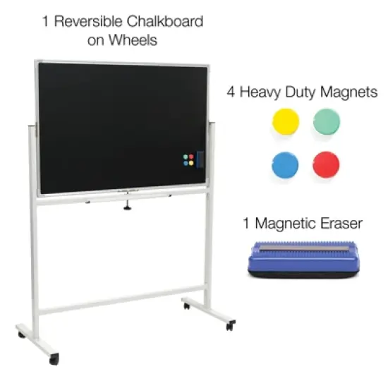 Excello Global Products Reversible Chalkboard on Wheels - 48"x32" (White Frame) image {1}