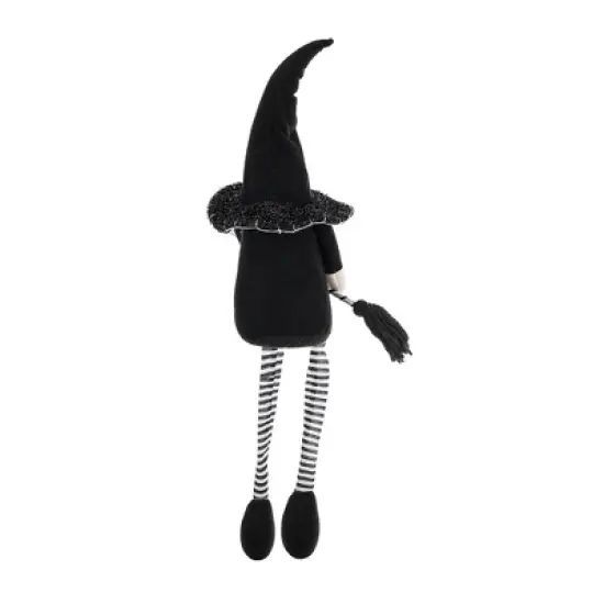 Whisen Fabric Sitting Gnome, Broomstick & Long Legs, Halloween Decoration - Black & White image {5}