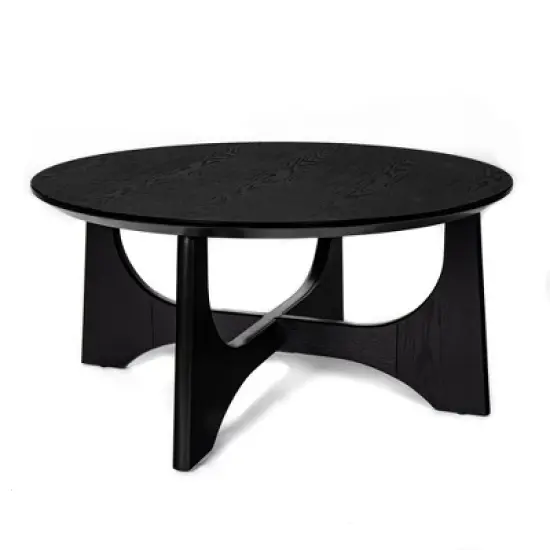 36'' Round Coffee Table, Wooden Coffee Table with Cross Legs, Center Sofa Table, Cocktail Table for Small Spaces, Accent Table for Living Room Office image {3}
