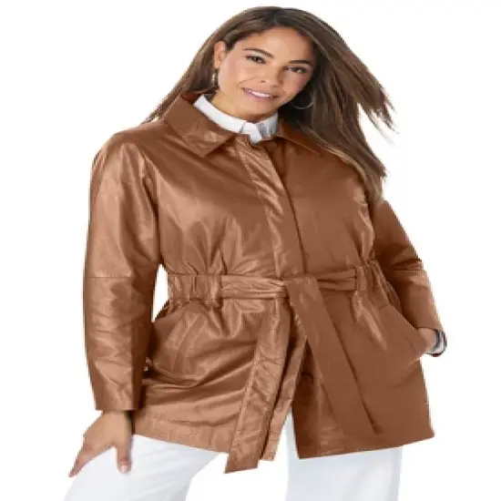 Jessica London Women&rsquo;s Plus Size Cinched Waist Leather Jacket image {4}