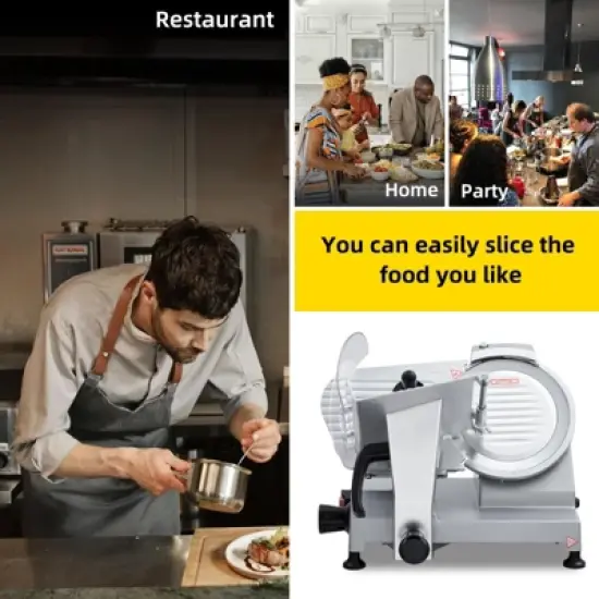 Meat Slicer, 10" Electric 240W Slicer with Stainless Steel Blade - Adjustable Thickness for Restaurant, Deli & Home image {1}