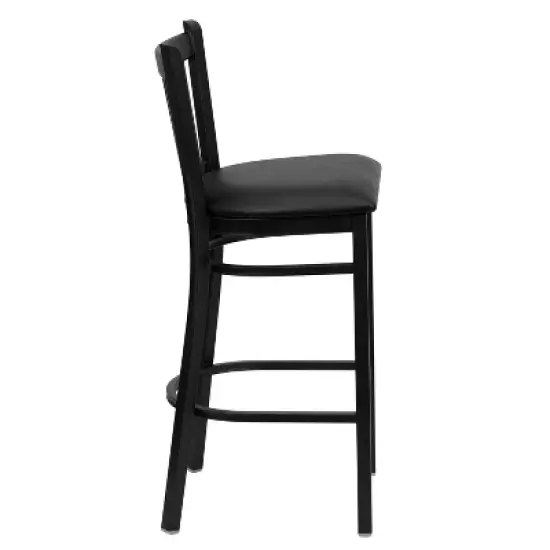 Emma and Oliver Black Vertical Back Metal Restaurant Dining Barstool image {9}