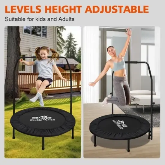 QingMoon Foldable Trampoline for Adults with Adjustable Handlebar, Thickened Steel Frame, Easy to assemble, waterproof Perfect for Exercise image {3}