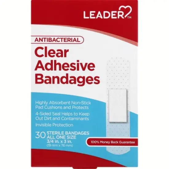Leader Antibacterial Clear All One Size Adhesive Bandages 30 ea image {4}