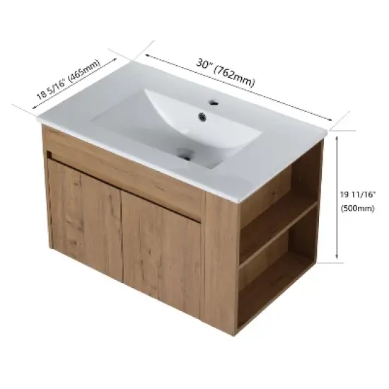 30" Bathroom Vanity with White Ceramic Basin and Adjustable Open Shelf - ModernLuxe image {2}