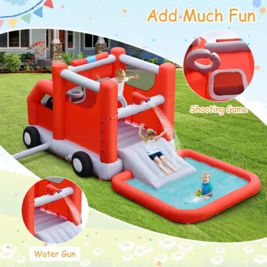 Costway Fire Truck Themed Inflatable Castle Water Park Kids Bounce House Blower Excluded image {6}