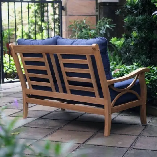 Abbington Teak Patio Loveseat with Cushion - Navy - Cambridge Casual image {1}