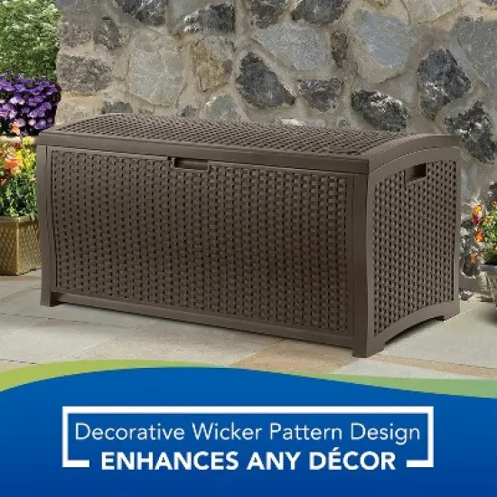Suncast DBW7300 73 Gallon Resin Wicker Outdoor Patio Storage Deck Box image {4}