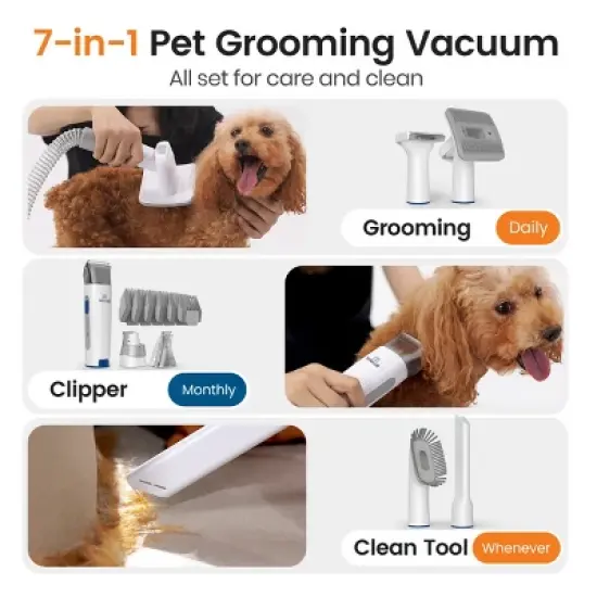Oneisall LM2 Pet Grooming Vacuum Kits- 1.5L Dust Cup, 7 Tools, Clipper & Nail Grinder for Shedding & Cleaning, for Dogs&Cats image {1}