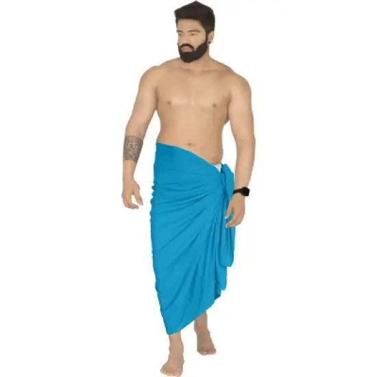 LA LEELA Men's Casual Vacation Pareo Sarong Wrap One Size Cerulean Plain image {1}