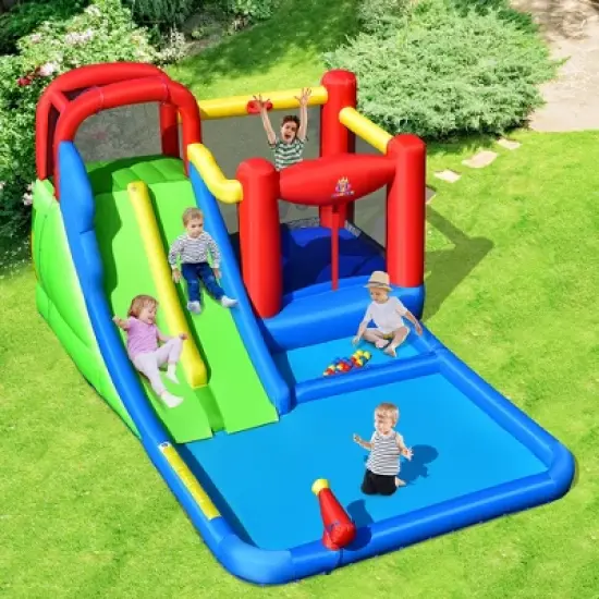 Costway Inflatable Water Slide Kids Jumping Bounce Castle w/ Ocean Balls Blower Excluded image {2}