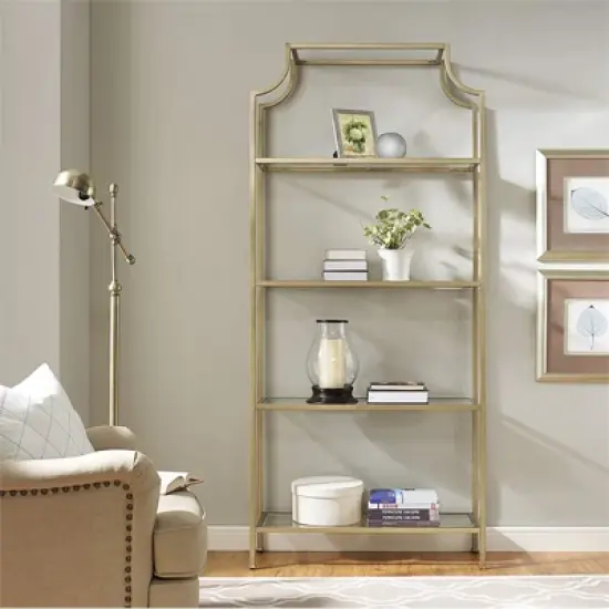 Metal Glass Bookcase in Antique Gold - Pemberly Row image {2}