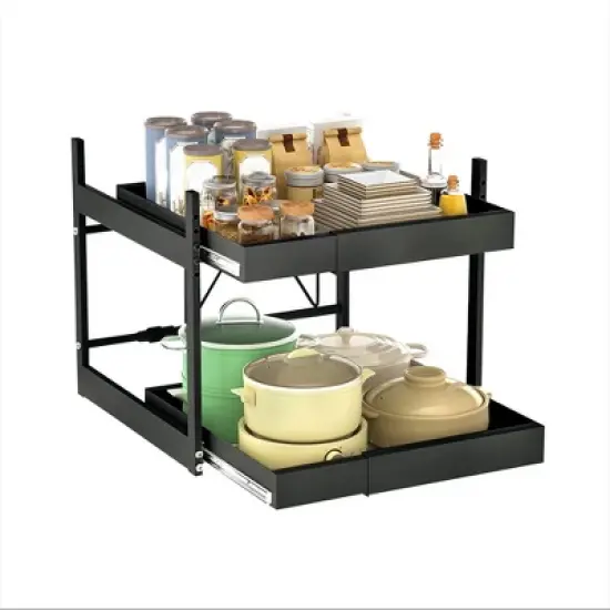 Carbon Steel Kitchen Retractable Storage Rack Punch-Free Drawer-Style Cabinet Dishes And Spice Pull-Out Basket image {5}