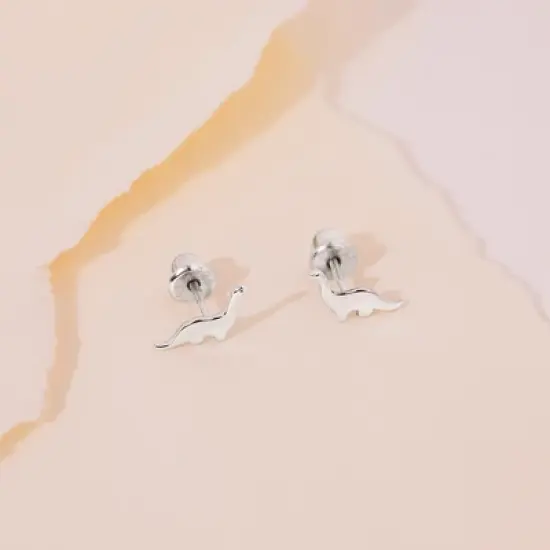 Girls' Gentle Giant Dinosaur Screw Back Sterling Silver Earrings - In Season Jewelry image {3}