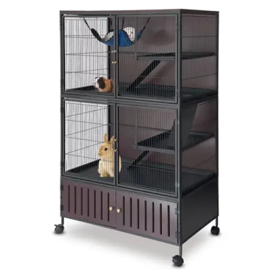 60" 5-Tier Ferret Cage, Multi-Level Chinchilla Cage with Lockable Doors, Ramps, Hammock, Wheels, Storage Cabinet, Small Animal Habitat image {9}