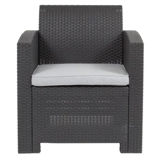 Flash Furniture Faux Rattan Chair with All-Weather Cushion image {8}