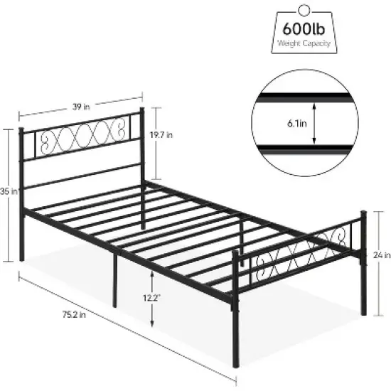 Twin/Twin XL/Queen Size Metal Bed Frame with Heart Design Headboard, Under Bed Storage, No Box Spring Needed For Kids & Teens image {2}